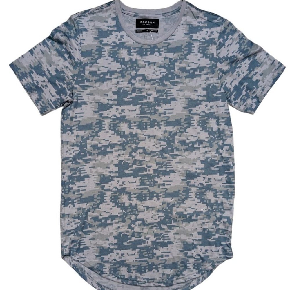 Pacsun Shirt Tee Mens Digital Camouflage Longer Fit Crewneck Blue Size M NEW